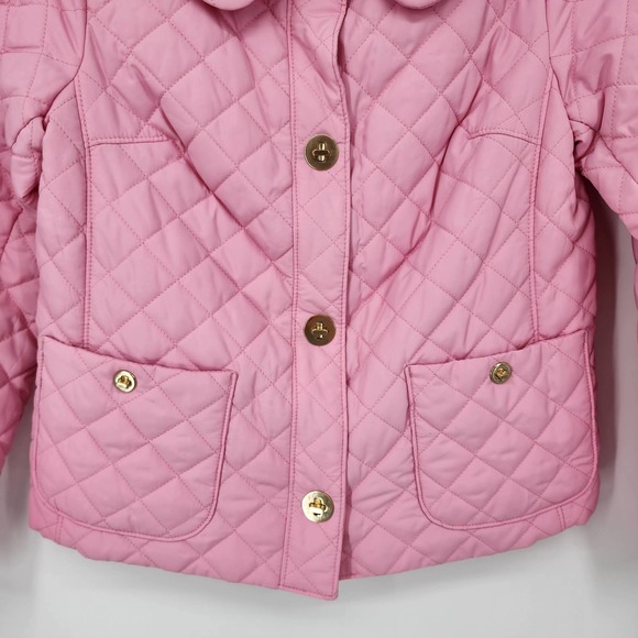 Jones New York Quilted Jacket SP Diamond Barbiecore Lightweight Button Pink Gold - Picture 7 of 12
